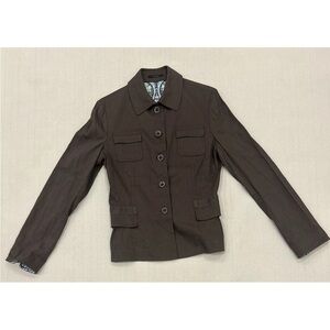 Elie Tahari blazer jacket button front linen blend brown business casual sz M